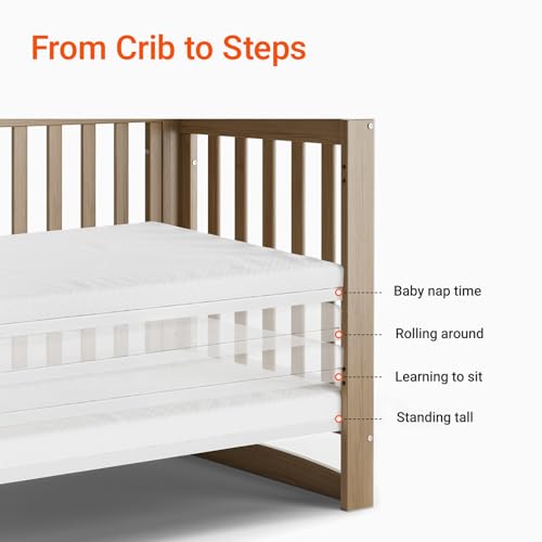 Image of MAMAZING EvoNest Baby Crib, 11 in 1 Convertible Crib with Wheels, 100% New Zealand Wood Growing Bed, Full Size Crib for Baby, 4 Adjustable Mattress Height, Walnut Brown | long-term value