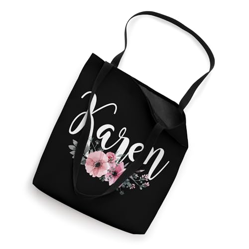 Bolso tipo tote personalizado con nombre Karen, diseño floral en rosa y negro para mujer y niña miniatura 2