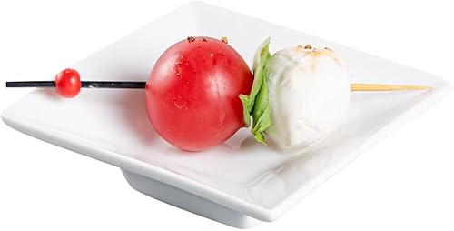 Miniatura 73 de Restaurantware -10 platos blancos pequeños cuadrados, mini platos de 3 pulgadas, para aperitivos, aptos para microondas, apto para horno, plato