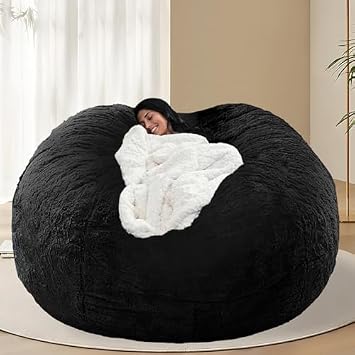 BCU 7FT Big Bean Bag for Adults Kids With 5LBS Filling Big Bean Bag Chair Cover for Stuffed Animal Storage, Black