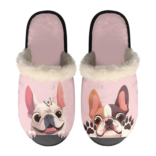 LKHVGY Pantofole da casa da donna, pantofole per interni ed esterni, pantofole calde in peluche, Bulldog francese Rosa, Large