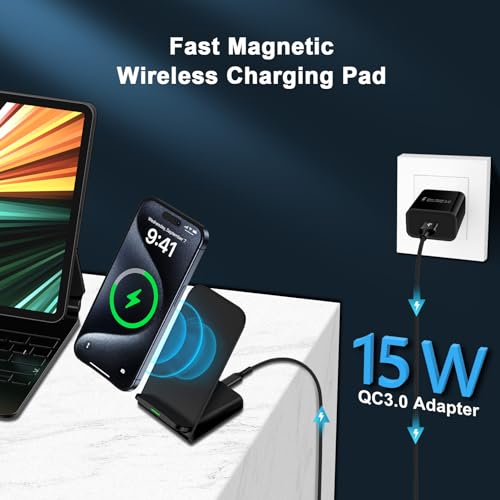 Pixel 8 Pro Wireless Charger Stand Fast Charging for Google Pixel 8 Pro/8/7a/7 Pro/7/6 Pro/6/5/4 XL/4/3 XL/3/2 XL, 15W Fast Wireless Charging Station for iPhone 15 14 13 12 11,Samsung S24 S23 S22 S21