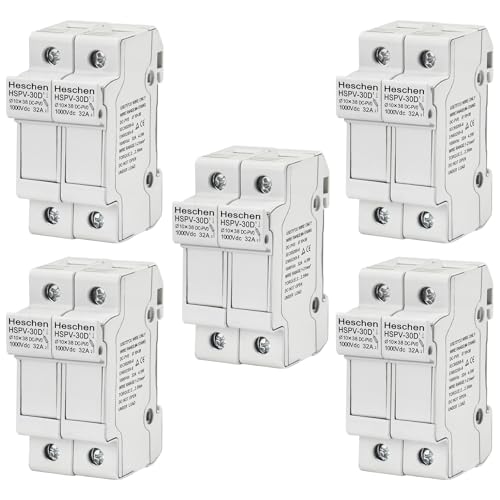 Heschen Solar/Photovoltaic Fuse Holder, PV Fuse Holder, HSPV-30D, DC1000V 32A, 2 Pole, 35mm DIN Rail Mounting, for HSPV-30 ST-10PV 10 * 38mm Fuse, CE Listed (5)