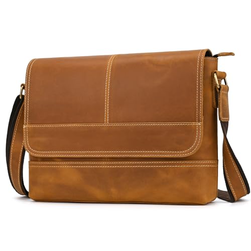 Bolso bandolera de piel para hombre, maletín de trabajo pequeño marrón de 11"
