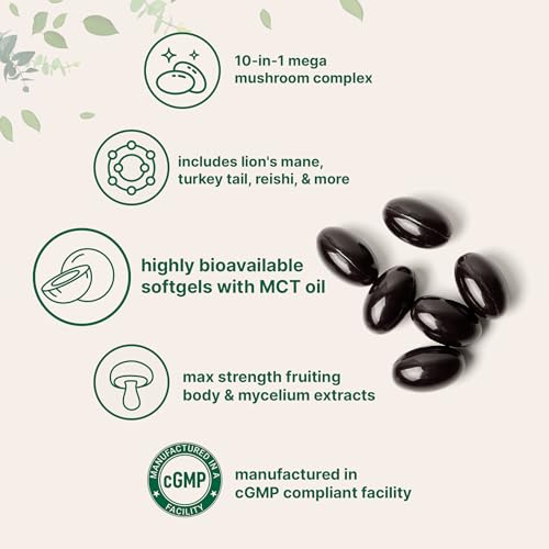 image for Micro Ingredients Mega Mushroom Supplement | 240 Softgels with MCT Oil