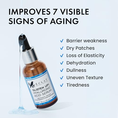 Image of Eclat Skincare Hydrating Hyaluronic Acid Serum for Face - 2.5% Hyaluronic Acid + 3% B5, Green Tea & Jojoba Oil - Moisturizing & Plumping Formula for Radiant & Smoother Skin 1 Fl Oz
