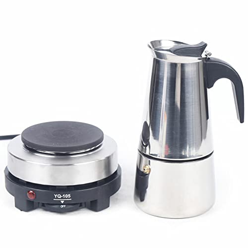 TAPMING Máquina de café espresso, 6 tazas, cafetera eléctrica, acero inoxidable, 300 ml, olla de moca para los amantes del café