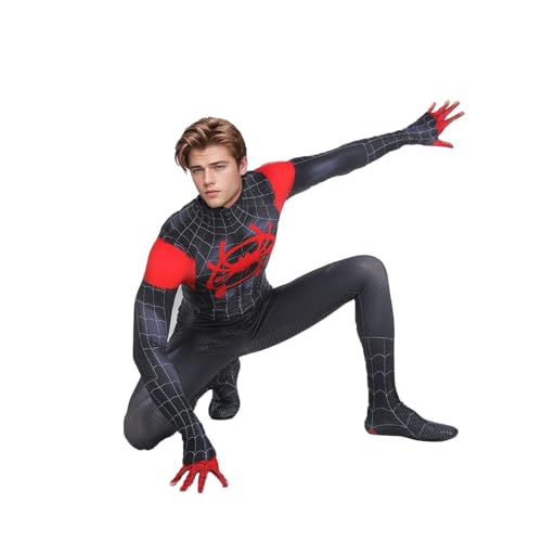 Halloween Men's Superhero Costumes Cosplay Black Stretch Zentai Suit Full Jumpsuit With 3D Mask Dress Up for Adults