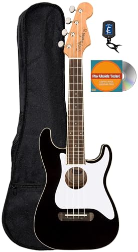 Fender Fullerton Stratocaster ウクレレバンドル ギグバッグ、チューナー、解説DVD付き - ブラック
