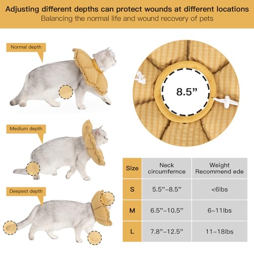 Image of H HIDREAM Soft Cat Cone Collar, Cute Adjustable Cat Recovery Collar,Elizabethan e Collar that can Protect Head and Foot Wounds,Daisy Yellow All-Season Style