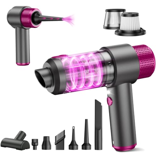 Image of KMM Handheld Car Vacuum Cleaner, Hand Held Vacuum Cleaner & Air Duster | 15000PA Strong Suction, 120W High Power, Portable & Rechargeable, LED Light, Multi-Nozzles for Home, Car, Office, Pet