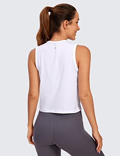 Image of CRZ YOGA Pima Cotton Cropped Tank Tops for Women Workout Crop Tops High Neck Sleeveless Athletic Gym Shirts