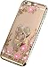 iPhone 7 Plus Floral Crystal TPU Case--Inspirationc Soft Slim Bling Plating Rubber Cover for iPhone 7 Plus 5.5 Inch with Rhinestone Diamond and Detachable 360 Ring Stand-Gold and Pink