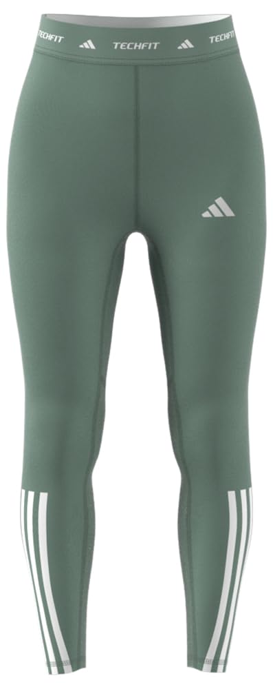 Adidas Women's Silver Green Techfit 3-Stripes 7/8 Training Leggings, Xl