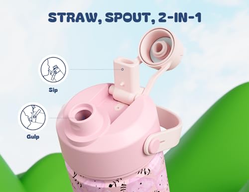 12 oz Kids Insulated Water Bottle: 2-in-1 Straw Spout Lid, Leakproof, BPA-Free, Keep Cold 24H, Fits Car Cupholder, Stainless Steel Cup for Party, School, Holiday, Gift for Girls Daughters (Cotton Boo) image 3