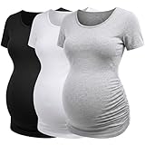 Liu & Qu Womens Maternity Tops Short Sleeve Round Neck Pregnancy Shirts 3 Packs