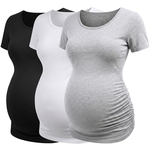 Love2Mi 3 Pcs Kurzarm Umstandsshirt Umstandsmode Tshirt Einfarbig Schwangerschafts Kleidung