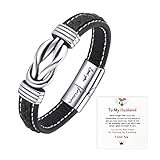 To My Husband Mens Leather Bracelet, “Love You Forever”Men Bracelet Leather and Steel Magnetic Braid