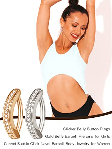 Yanchun 2Pcs Clicker Belly Button Rings Gold Rhinestone Crystal Belly Barbell Piercing For Girls Curved Buckle Click Navel Barbell Shiny Body Jewelry For Women #TOP6