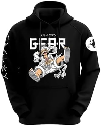 DUDEME One Piece Luffy Gear 5 Sun God Unisex Anime Hoodie for Men & Women 100% Cotton Naruto, Jujutsu Kaisen, Goku, Gojo, Bleach Anime Printed Hoodies