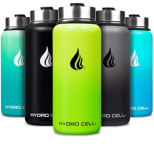 Image of HYDRO CELL Stainless Steel Insulated Water Bottle with Straw - For Cold & Hot Drinks - Metal Vacuum Flask with Screw Cap and Modern Leakproof Sport Thermos for Adults (Neon 32oz)