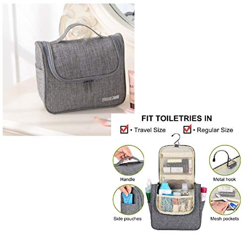 Preisvergleich Produktbild Kulturbeutel, zum Aufhängen, für Kosmetik, Make-up und Toilettenartikel, kompaktes Badezimmer-Aufbewahrung, TSA-freundlich, Zuhause, Fitnessstudio, Flugzeug, Hotel, Auto (lila) grau
