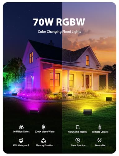 Onforu LED Flood Light Outdoor, RGBWColor Changing 2700K Warm White Upights with Remote 4 Pack - Image 3