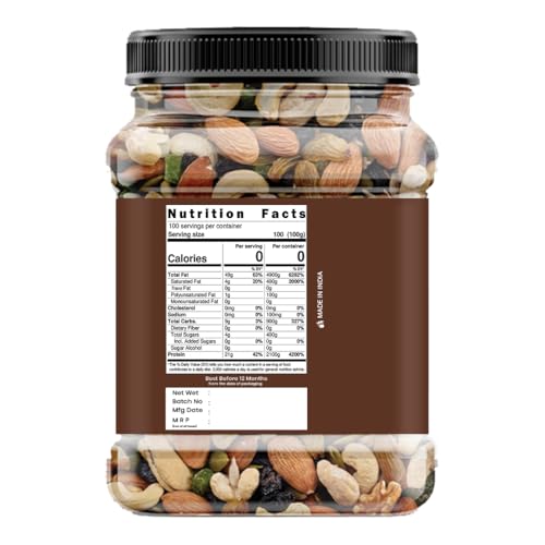 Image of DRY CRUNCH Natural Premium Mix Dry Fruits | Absolute Health Dry Fruits | Mix of 6 Healthy Superfoods Almonds, Cashews, Raisins, Apricots, Kiwi, Dates Reusable Jar 1kg
