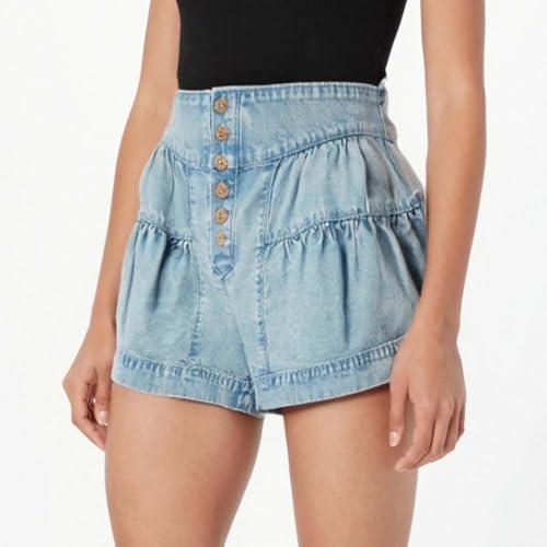Short en jean avec volants de qualité supérieure, coupe fluide et finitions soignées - 3