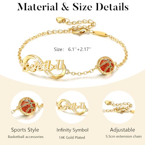 Image of Softball /Volleyball /Soccer /Basketball Bracelet for Girls Teen Women,14K Gold Plated Infinity Charm Link Bracelet Sports Accessories Jewelry Gifts for Lovers Players Team Coach