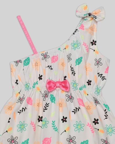 Image of Nautinati Baby Girls Fit & Flare Dress with Single Shoulder Strap and Assymetric Neckline | Age 0-3 Years