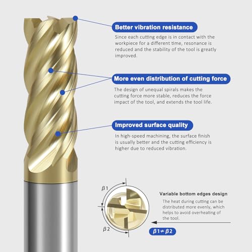 Image of 5 /16 inch Carbide Square End Mill with ZrN Coating 4 Flute Unequal Helix Design Mill Bits Sets for Roughing and Finishing (5PCS)