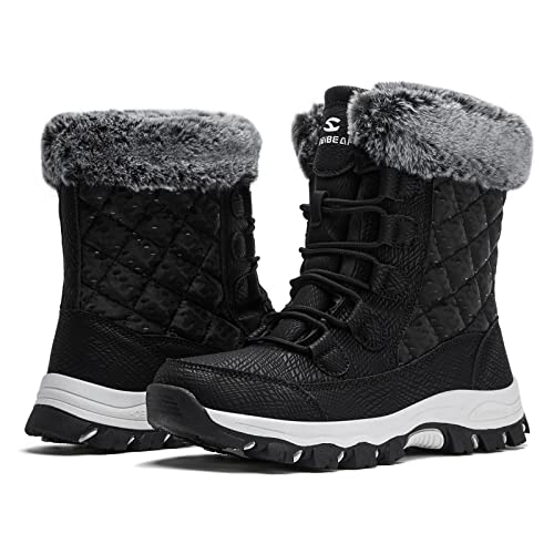 Hobibear Women's Snow Boots Anti-Slip Waterproof Outdoor Shoes Winter Snow Boots Warm Fur Lined Comfortable Shoes For Women（Black Size 8 Women #TOP1
