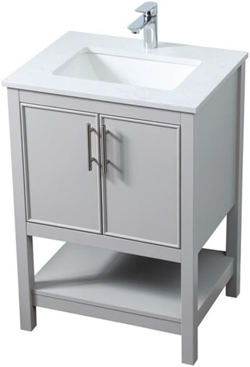 Elegant Kitchen and Bath Everett 24" Solid Wood Single Bathroom Vanity in Gray