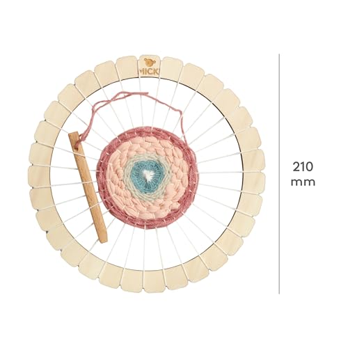Micki Webrahmen Rund – DIY Kit für Kinder und Erwachsene – Webstuhl für Kinder– Garnspielzeug aus Holz für Anfänger - Spielealter 3+ - 210X210X50 mm