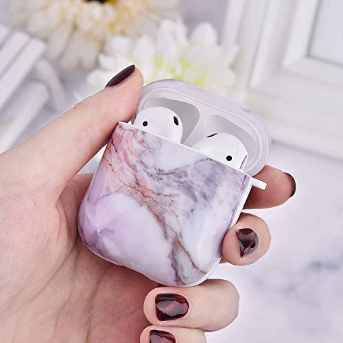 Cagos For Airpods Case, Cute Marble Protective Hard Cover With Keychain Compatible With Apple Airpods 2Nd/1St Generation Case For Women Men, Light Purple #TOP4