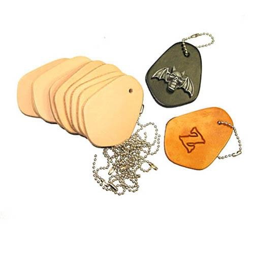 Key Fob Kits 10 Pack - Pre-Punched Vegetable Tanned Tooling Leather with Bead Chain