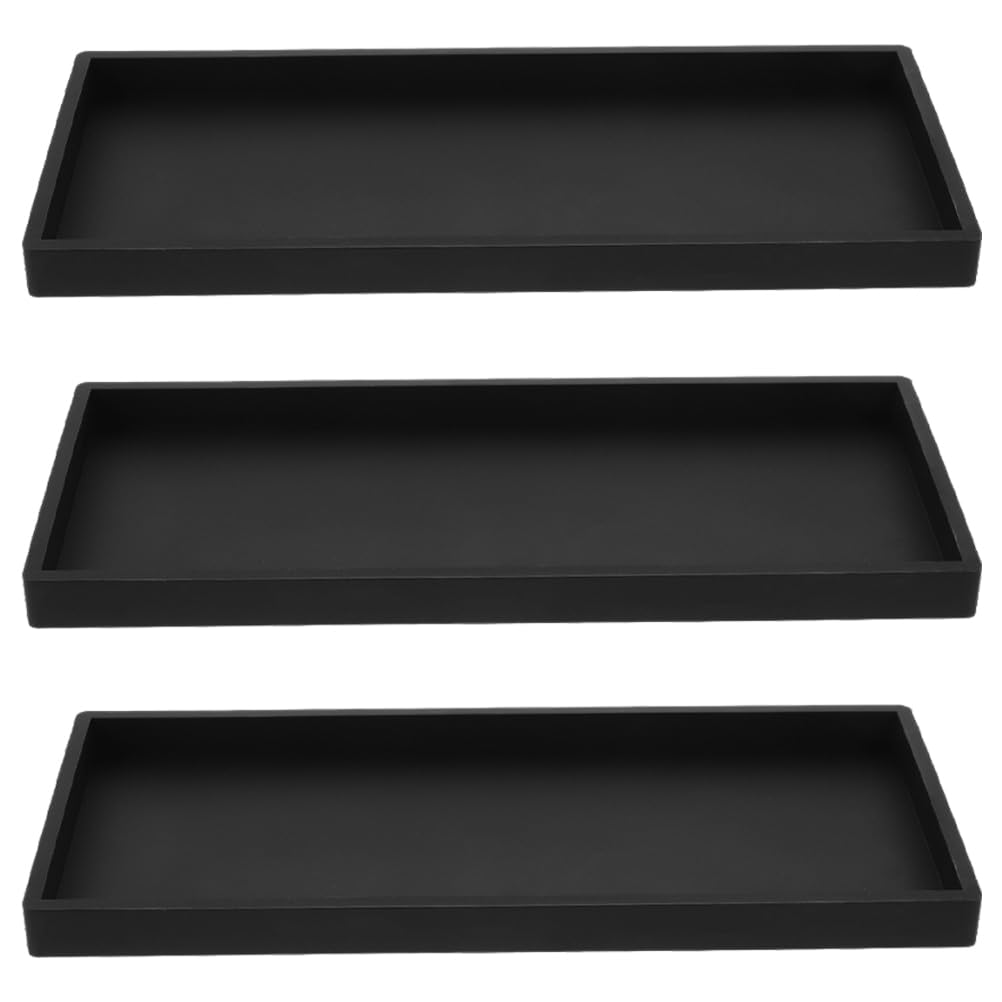 Plateau de rangement rectangulaire silicone noir gain de place pour articles de toilette