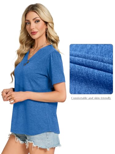VUTRU Womens Blouses Summer V Neck Work Tops Cute Short Sleeve Henley Tshirts Tunic Loose Flowy Dressy Casual Plus Size, Royal Blue XL — view 5