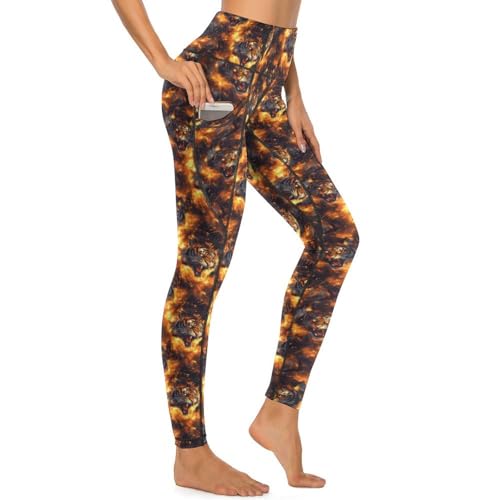 Pantalon de yoga avec poches femme legging entraînement taille haute imprimé tigre