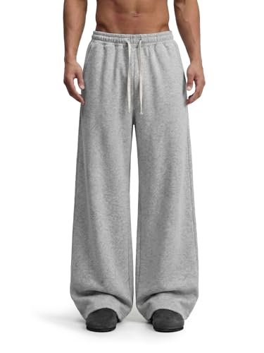 COOLGYM Mens Baggy Sweatpants Wide Leg Loose Open Bottom Uncuffed Gym Casual Lightweight Y2K Pants Relaxed Pocket No Wrinkle Grey