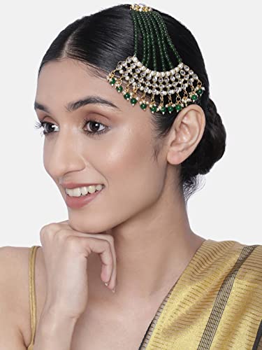 Image of Peora Gold-Plated & White Kundan Pearl Studded & Beaded Jhumar Passa Jewellery