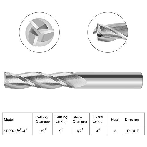 Eanosic Upcut Spiral Router Bit 3-Flute With 1/2” Shank, Extra Long (4 Inch), 1/2” Cutting Diameter, 2” Cutting Length, Carbide Cnc Router Bits End Mill For Wood Mortises Carving Engraving #TOP1