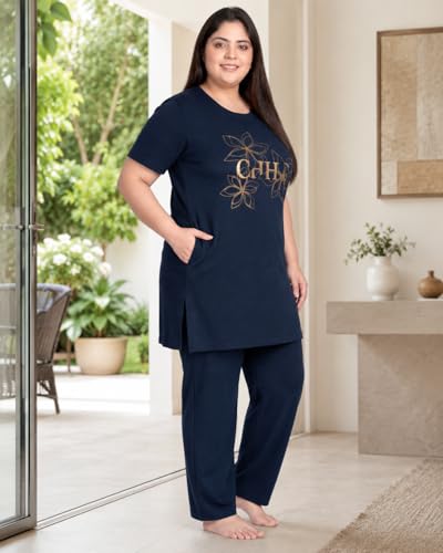 Image of In Love Women's Printed Cotton Plus Size Longline T-Shirt with Pockets | Cotton fabric - soft longline T-shirt with easy plus-size fit