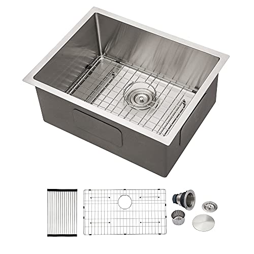 23" Undermout Bar Sink - Dcolora 23 Inch Stainless Steel Kitchen Bar Prep Sink 16 Gauge With Round Corner X Grooves Single Bowl Rectangular Rv Camper Bar Sink Under Counter Utility Basin #TOP2