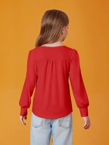 Image of Haloumoning Girls Puff Long Sleeve Shirts Fall Tops 5-14Y | Casual,Solid Color,Crewneck, Soft, Tunic Tops Blouse,Kids Long Sleeve T Shirt,,Fashion Clothes