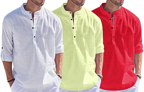 Image of Combo of Men Solid Cotton Blend Straight Kurta Shirt Pack of 3