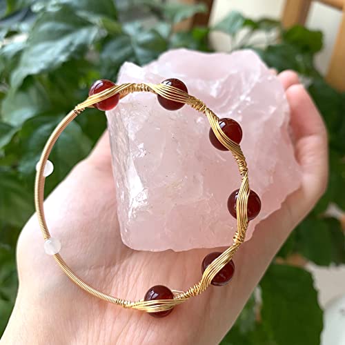 Handmade Genuine Red Agate 14K Gold Filled Wire Wrapped Bracelet, Evil Eye Birthstone Chakra Healing Grounding Gemstone Crystal Beads Adjustable Bangle Cuff Jewelry Gift For Women Girls #TOP4