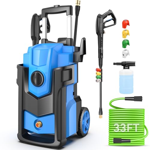 Electric Pressure Washer, 5000 PSI 4.0 GPM Heavy Duty Power Washer, with 4 Nozzles,Foam Cannon,33FT Hose Reel and 500ml Soap Bottle for Home/Cars(Blue)