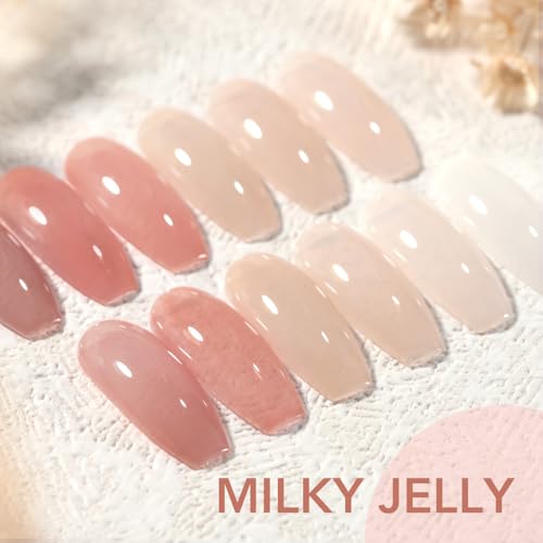 Image of GAOY Milky Jelly Nude Gel Nail Polish Set, 6 Transparent Colors Sheer White Pink Soak Off UV Light Cure Gel Polish Kit for Salon and Nail Art DIY at Home